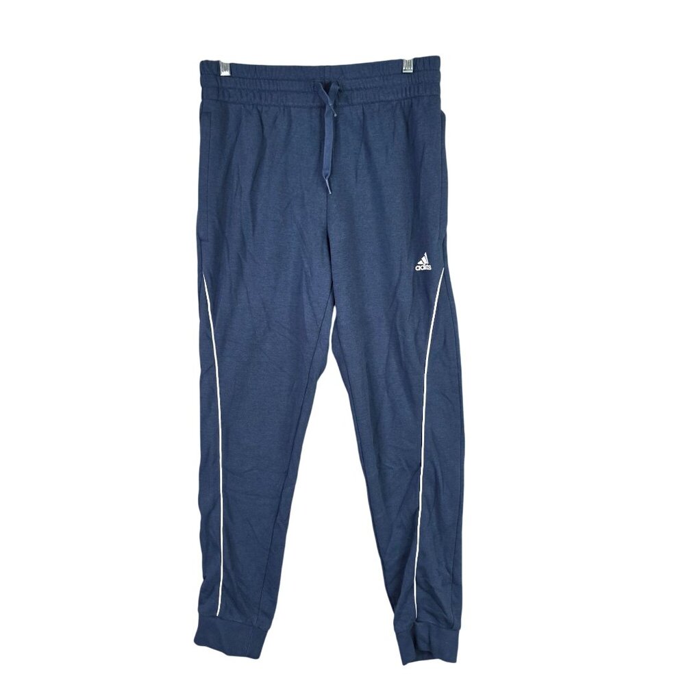 Mens Adidas Blue Jogger Pants Cotton Blend White Piping Drawstring Size M